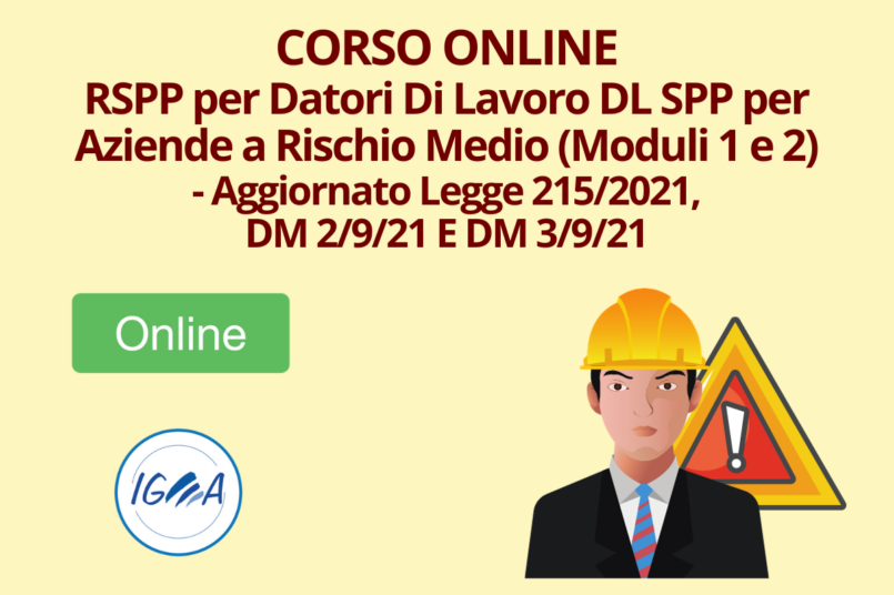 Corso Online RSPP per Datori Di Lavoro DL SPP per Aziende a Rischio Medio (Moduli 1 e 2)